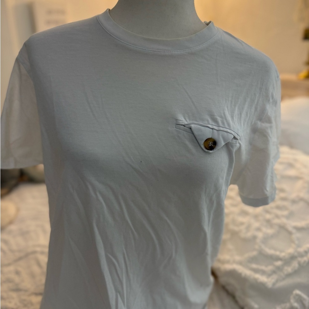 Classic White Short Sleeve Tee with Button Accent